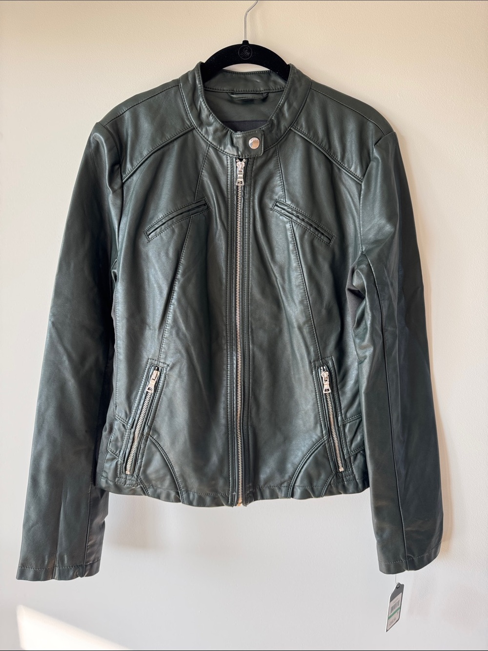 Guess Dark Green Leather Moto Jacket